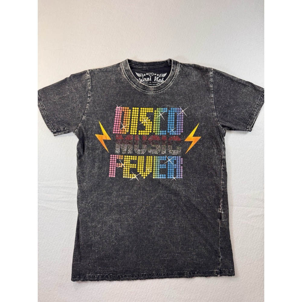 Shiroi Neko T Shirt "Disco Fever" Music Skull Sz M Black Handmade 100% Cotton